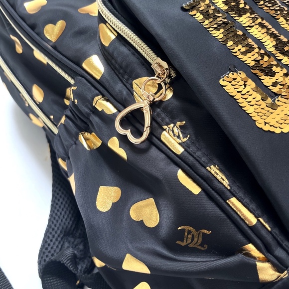 NWT JUICY COUTURE Black Gold Heart Sequin Logo Backpack School Travel Bag main image 7